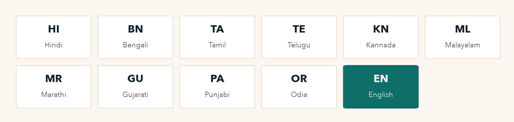 Supported languages: Hindi, Bengali, Tamil, Telugu, Kannada, Malayalam, Marathi, Gujarati, Punjabi, Odia, English